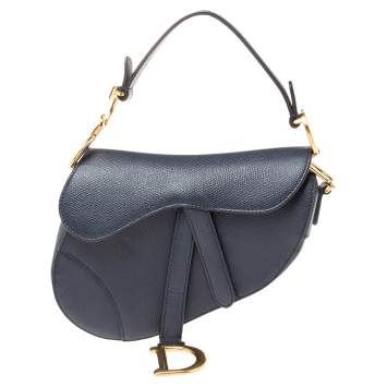 Pre Owned Dior Navy Blue Leather Mini Saddle Bag