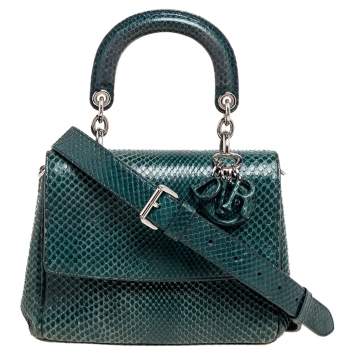 Pre Owned Dior Dark Green Snakeskin Mini Be Dior Top Handle Bag