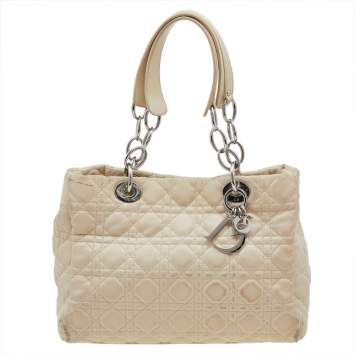 Pre Owned Dior Beige Cannage Leather Soft Lady Dior Shopper Tote