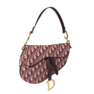 Pre Owned Dior Bordeaux Oblique Jacquard Canvas Saddle Bag