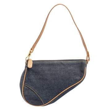 Pre Owned Dior Navy Blue Denim Saddle Pochette Bag