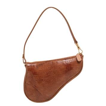 Pre Owned Dior Copper Lizard Effect Laminated Suede Saddle Pochette Bag