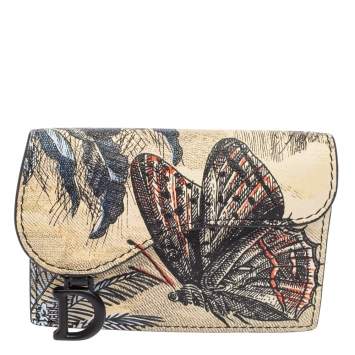 Pre Owned Dior Multicolor Butterfly Print Leather Saddle Card Holder