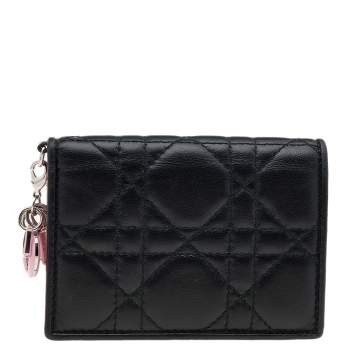 Pre Owned Dior Black Cannage Quilted Leather Lady Dior Card Holder