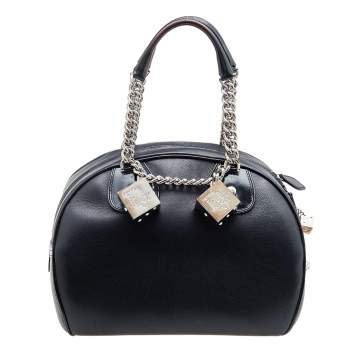 Pre Owned Dior Black Leather Gambler Dice Bowler Bag