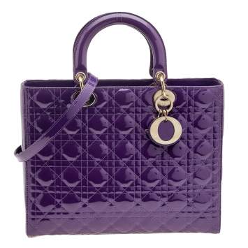 Pre Owned Dior Purple Cannage Patent Leather Large Lady Dior Tote