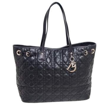 Pre Owned Dior Black Cannage Coated Canvas and Leather Medium Panarea Tote