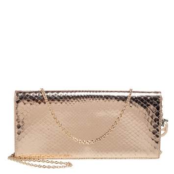 Pre Owned Dior Gold Snakeskin Lady Dior Chain Clutch