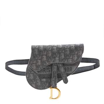 Pre Owned Dior Grey Oblique Embroidered Canvas Saddle Belt Bag