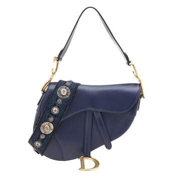 Pre Owned Dior Blue Leather Saddle Shoulder Bag