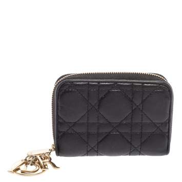 Pre Owned Dior Black Cannage Leather Lady Dior Multi Card Holder