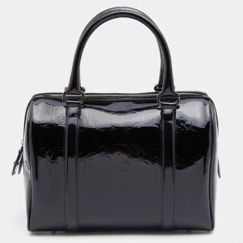 Pre Owned Dior Black Oblique Patent Leather Boston Bag