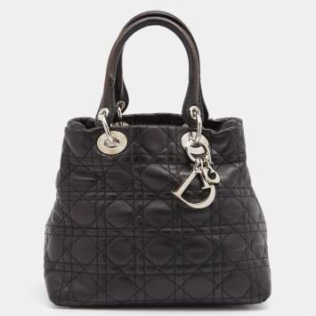 Pre Owned Dior Black Cannage Leather Soft Lady Dior Tote
