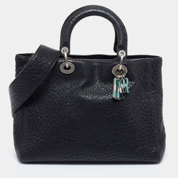 Pre Owned Dior Black Canyon Grained Leather Lady Dior Tote