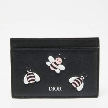 Pre Owned Dior x Kaws Black/Pink Leather Bees Cardholder