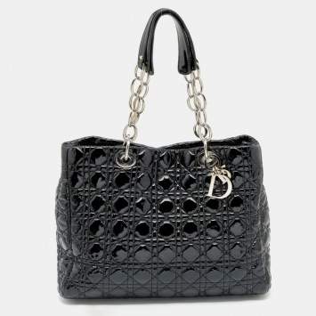 Pre Owned Dior Black Cannage Soft Patent Leather Lady Dior Shopper Tote