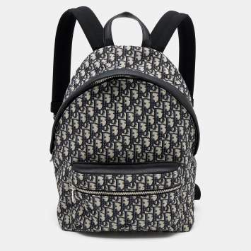 Pre Owned Dior Navy Blue/White Oblique Canvas and Leather Rider Backpack