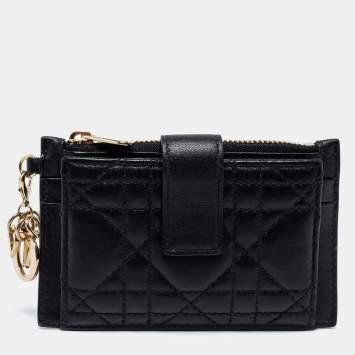 Pre Owned Dior Black Quilted Leather Zip Card Holder