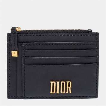 Pre Owned Dior Black Leather D-Fence Zipped Card Holder