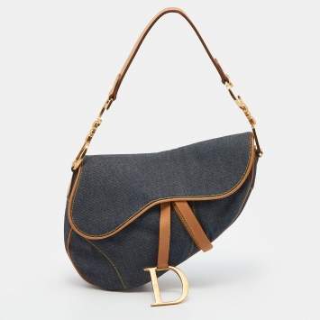 Pre Owned Dior Blue/Brown Denim and Leather Saddle Bag