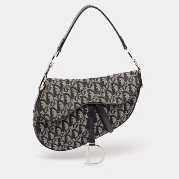 Pre Owned Dior Black Oblique Canvas and Leather Saddle Bag
