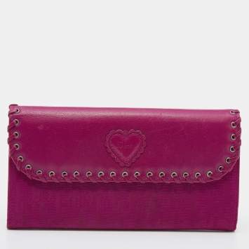 Pre Owned Dior Pink Oblique Canvas and Leather Trim Flap Continental Wallet