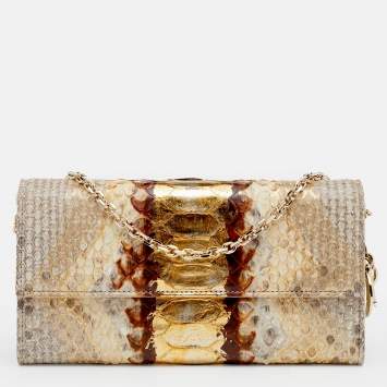 Pre Owned Dior Beige Python and Leather Lady Dior Wallet On Chain