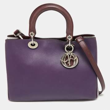Pre Owned Dior Purple/Silver Leather and Python Medium Diorissimo Shopper Tote