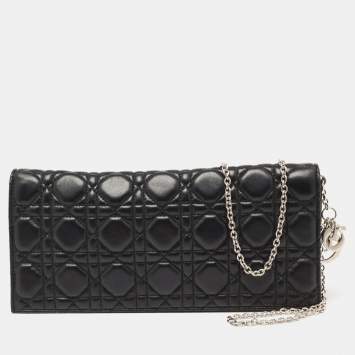 Pre Owned Dior Black Cannage Quilted Leather Lady Dior Chain Clutch