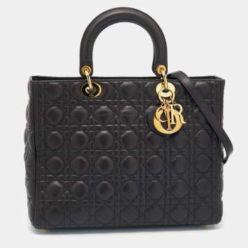 Pre Owned Dior Dark Brown Cannage Leather Large Lady Dior Tote