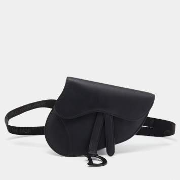 Pre Owned Dior Black Leather Saddle Belt Bag