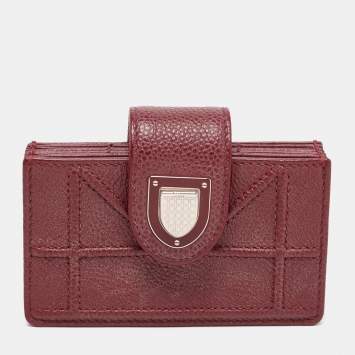 Pre Owned  Dior Burgundy Leather Diorama Gusset Card Holder