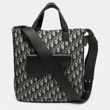 Pre Owned Dior Black Oblique Canvas and Leather Saddle Tote 
