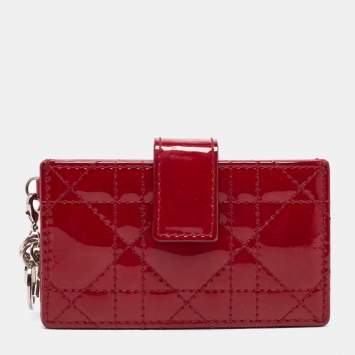 Pre Owned Dior Red Cannage Patent Leather Lady Dior 5 Gusset Card Holder