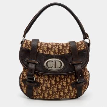 Pre Owned Dior Beige/Brown Oblique Canvas And Leather Vintage Trotter Hobo