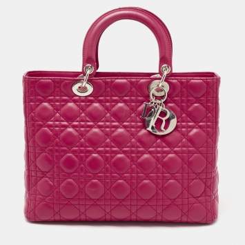 Pre Owned Dior Fuchsia Cannage Leather Large Lady Dior Tote