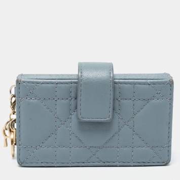 Pre Owned Dior Cloud Blue Cannage Leather 5 Gusset Card Holder