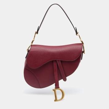 Pre Owned Dior Burgundy Leather Saddle Bag