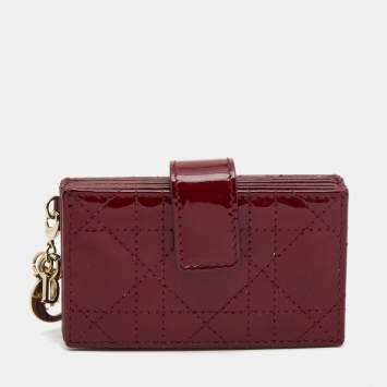 Pre Owned Dior Red Cannage Patent Leather Lady Dior 5 Gusset Card Holder