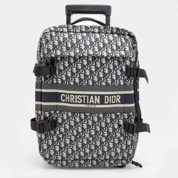 مملوكة مسبقًا Dior Navy Blue/Beige Oblique Canvas Small DiorTravel Suitcase