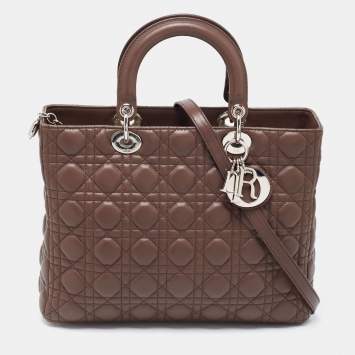 Pre Owned Dior Brown Cannage Leather Large Lady Dior Tote