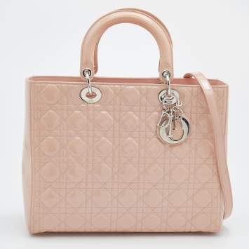 Pre Owned Dior Beige Cannage Patent Leather Large Lady Dior Tote