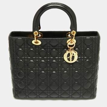 Pre Owned Dior Black Cannage Leather Large Lady Dior Tote