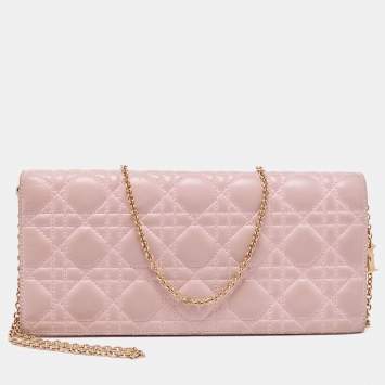Pre Owned Dior Pink Cannage Leather Lady Dior Chain Clutch