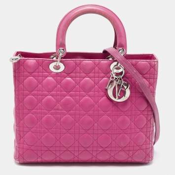 Pre Owned Dior Pink Cannage Leather Large Lady Dior Tote