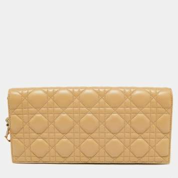 Pre Owned Dior Beige Cannage Quilted Leather Lady Dior Chain Clutch