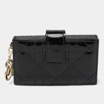 Pre Owned Dior Black Cannage Patent Leather Lady Dior 5 Gusset Card Holder