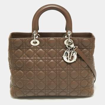 Pre Owned Dior Brown Cannage Leather Large Lady Dior Tote