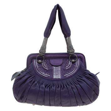Pre Owned Dior Purple Pleated Leather Plisse Satchel