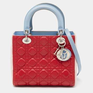 Pre Owned Dior Multicolor Cannage Leather Medium Lady Dior Tote